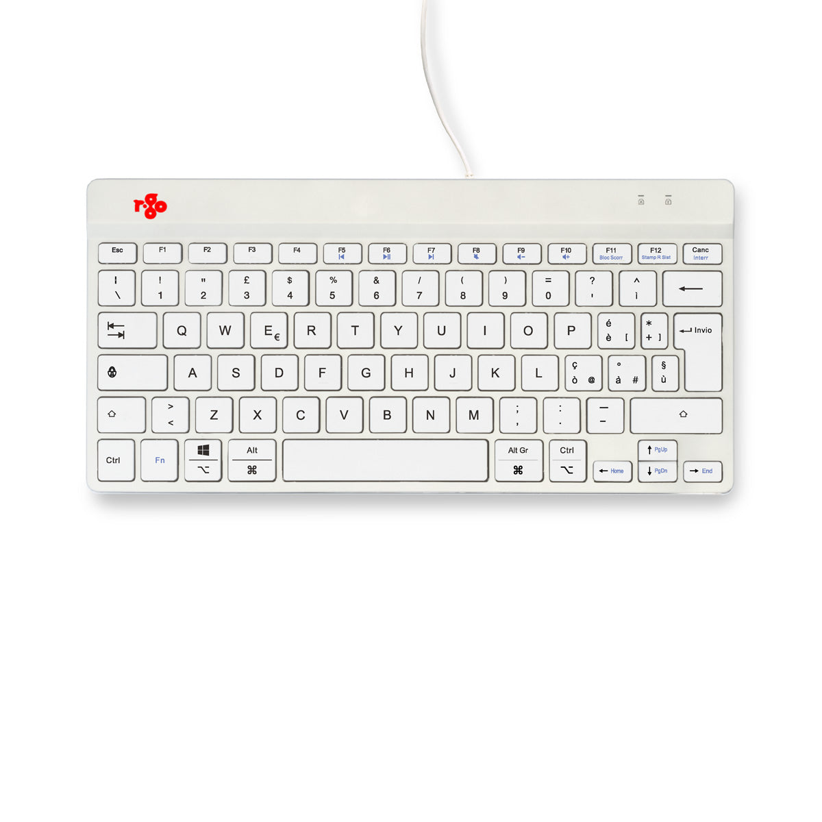 R-Go Tools Ergonomische Tastatur R-Go Compact Break, kompakte Tastatur mit Pausensoftware, QWERTY (IT), Kabelgebunden, Weiß