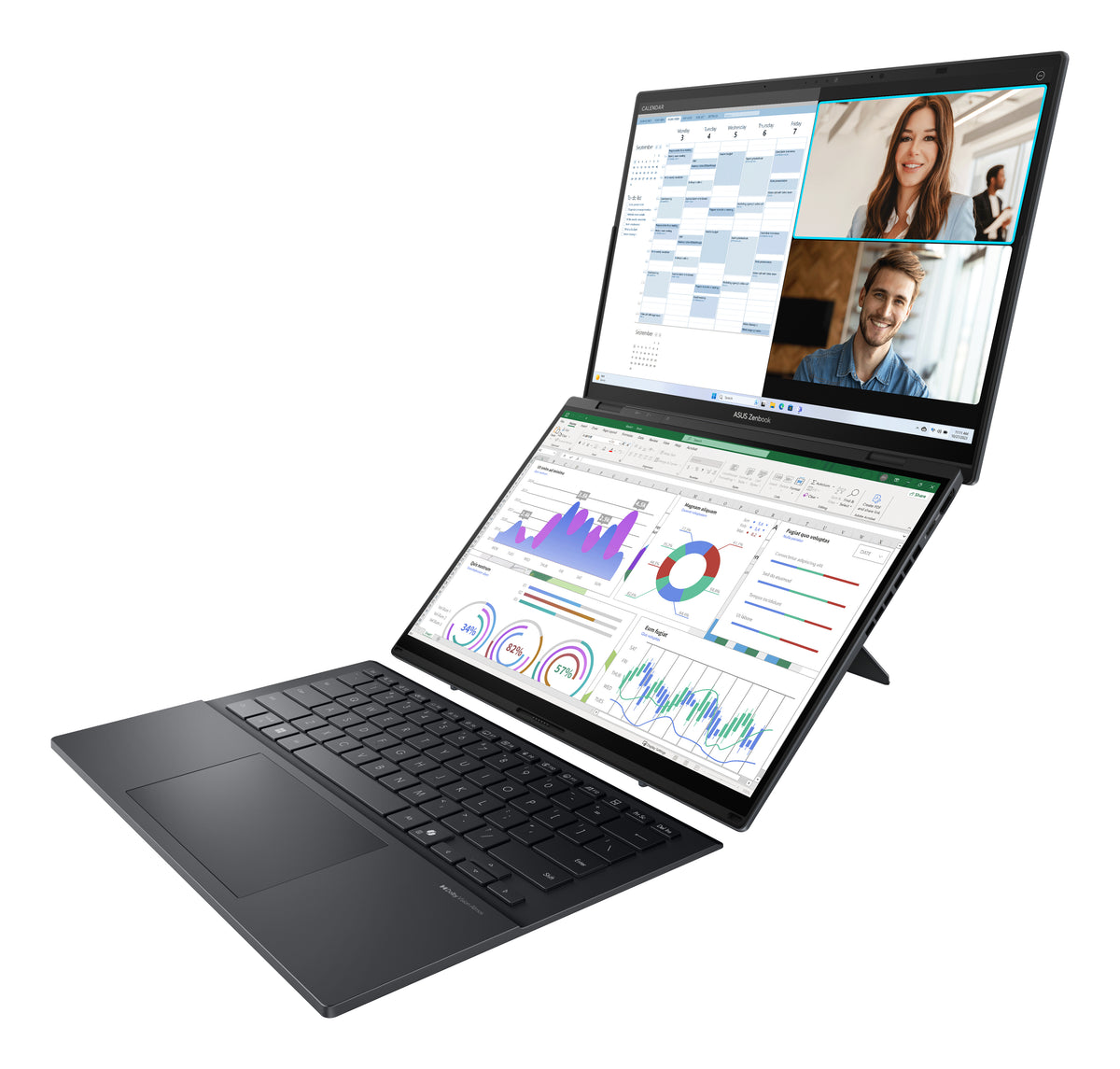 ASUS Zenbook Duo UX8406CA-QL194W Intel Core Ultra 9 285H Hybrid (2-in-1) 35,6 cm (14") Touchscreen WUXGA 32 GB LPDDR5x-SDRAM 1 TB SSD Wi-Fi 7 (802.11be) Windows 11 Home Grau QWERTZ Deutsch
