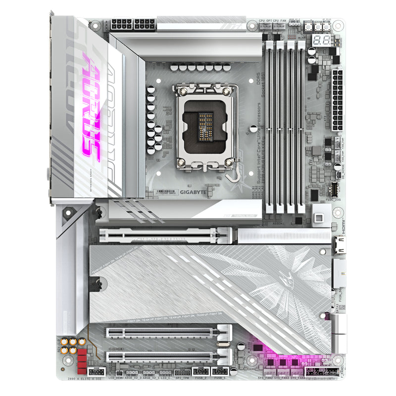 GIGABYTE Z890 AORUS ELITE X ICE Mainboard - Unterstützt Intel Core Ultra (Serie 2) CPUs, 16+1+2 Phasen VRM, bis zu 9500MHz DDR5 (OC), 1xPCIe 5.0 + 4xPCIe 4.0, Wi-Fi 7, 2.5GbE LAN, Thunderbolt 4