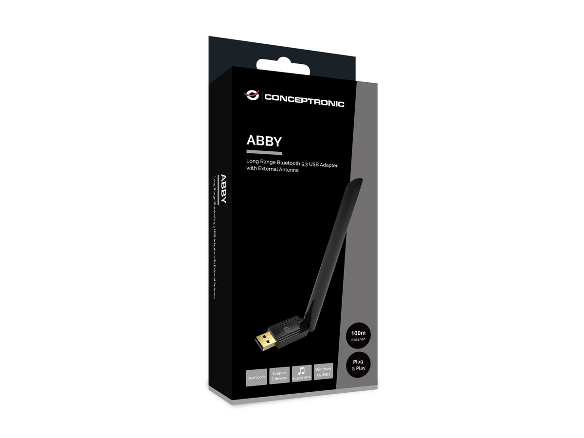 Conceptronic ABBY17B USB-Bluetooth 5.3-Adapter mit externer Antenne und hoher Reichweite