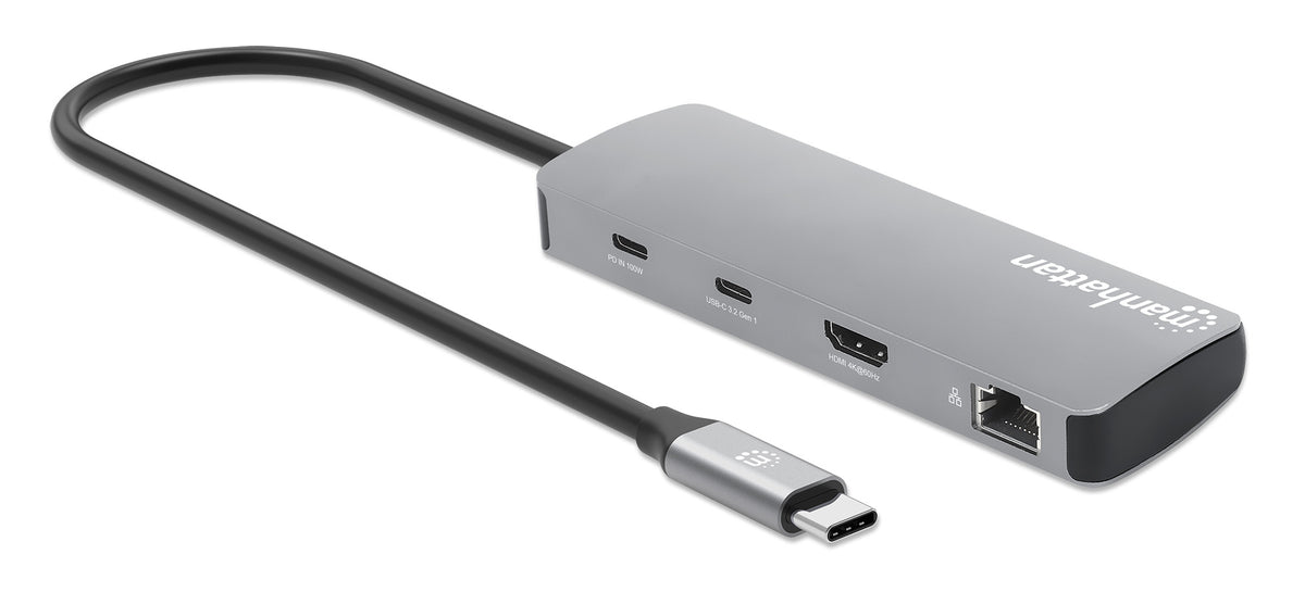 Manhattan 190459 laptop-dockingstation & portreplikator Kabelgebunden USB 3.2 Gen 1 (3.1 Gen 1) Type-C Grau