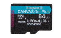 Kingston Technology 64GB microSDXC Canvas Go Plus Gen4 200 MB/s A2 U3 V30-Karte + Adapter