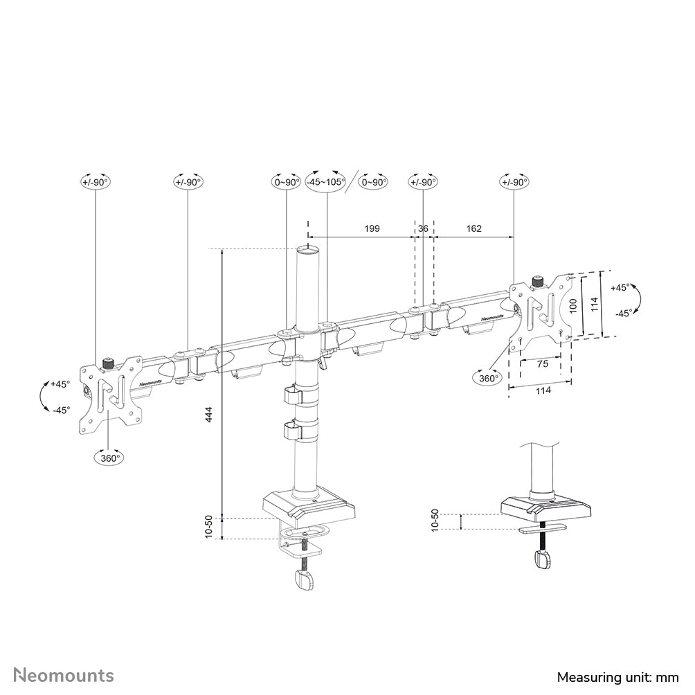 Neomounts DS60-600BL2 Monitorarm 10-32" - Quick Fix - 180°-Stopp