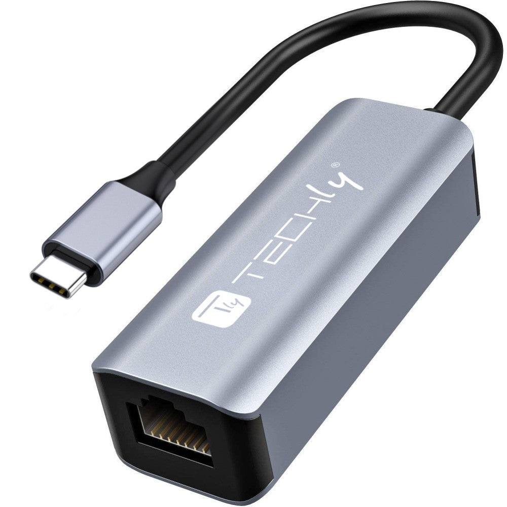Techly IDATA USB-ETGIGA-CA laptop-dockingstation & portreplikator Kabelgebunden USB 3.2 Gen 1 (3.1 Gen 1) Type-C Schwarz, Silber