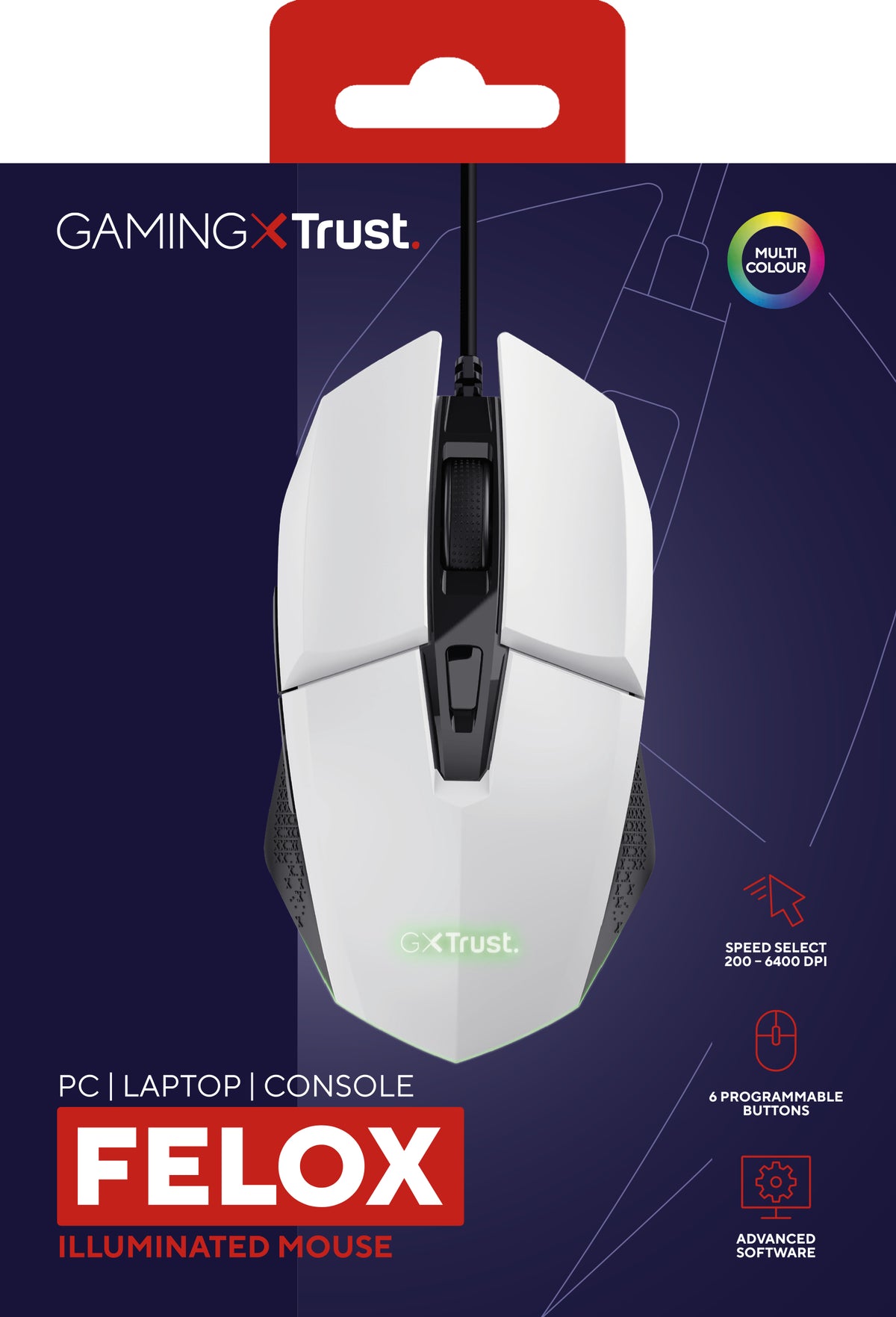 Trust GXT 109W Felox Maus Gaming rechts USB Typ-A Optisch 6400 DPI