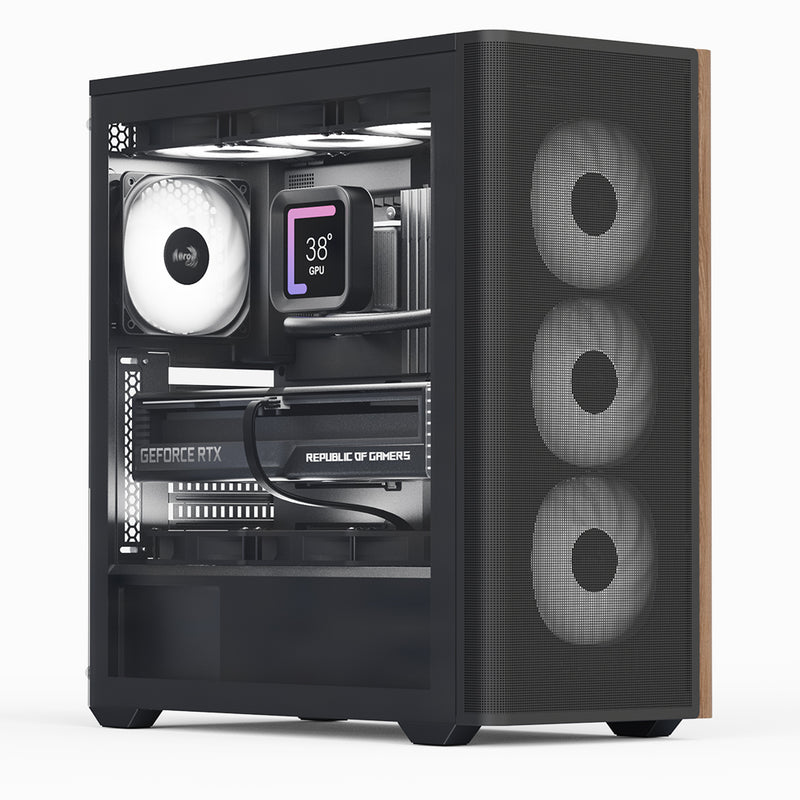 Aerocool D501A Midi Tower Schwarz, Holz