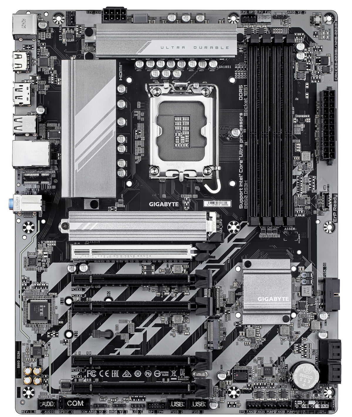 GIGABYTE B860 DS3H Mainboard - Intel Core Ultra CPUs, 8+1+2+2 Phasen VRM, bis zu 9066MHz DDR5, 1xPCIe 5.0 + 1xPCIe 4.0 M.2, 2,5 GbE LAN, USB 3.2 Gen 2x2