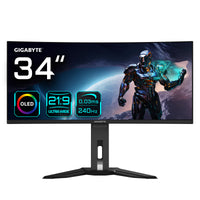 GIGABYTE OLED WQHD Curved Gaming Monitor MO34WQC2 - 34 Zoll, 3440 x 1440, 240Hz, 0,03ms, KVM, 250 cd/m², FreeSync Premium Pro, DisplayHDR True Black 400, HDMI 2.1, Displayport 1.4