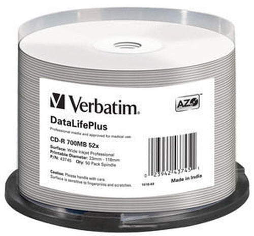 Verbatim CD-R 52x 80Min/700MB 50-Spindel bedruckbar  o.Logo