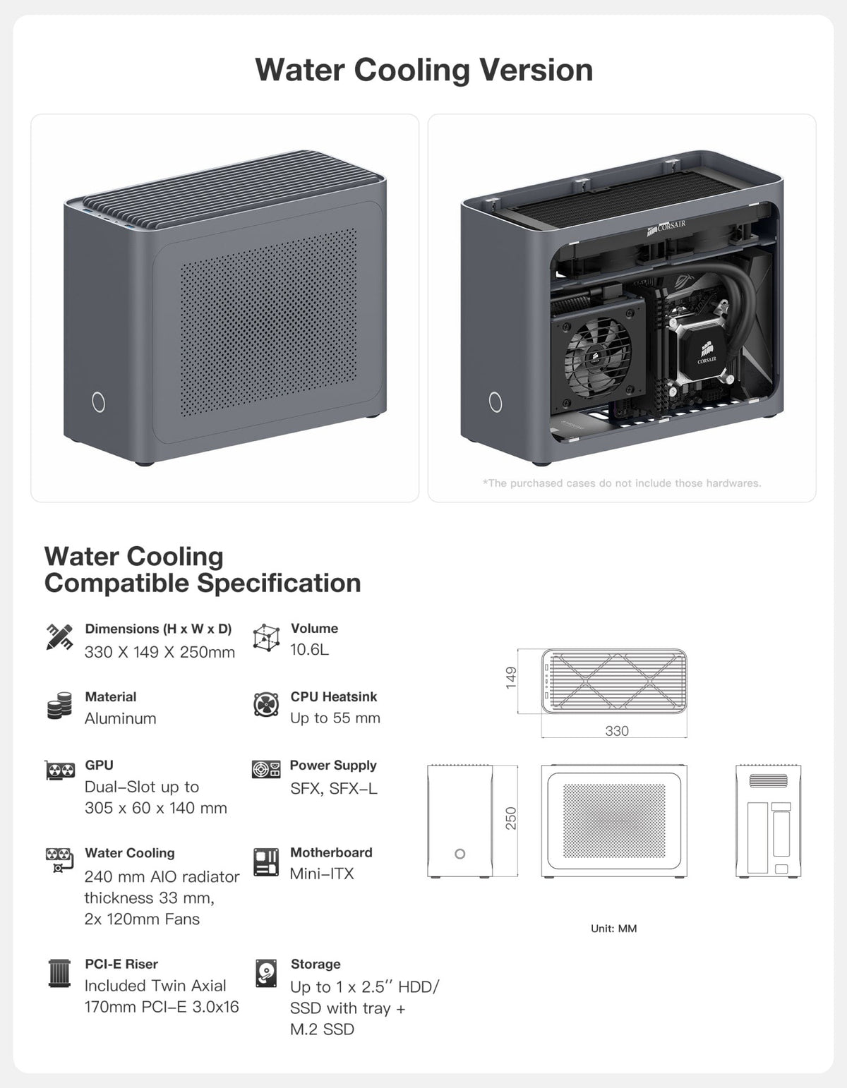 Boîtier Mini-ITX de refroidissement par eau ZX-1