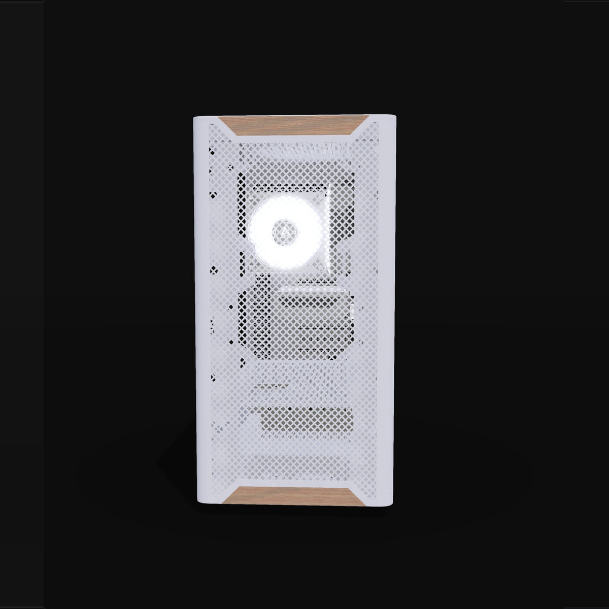 Basecamp Gaming-PC Einsteiger Weiss – 3D-Rendering von vorne, RGB Kaltweiss
