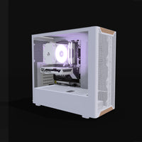 Basecamp Gaming-PC Einsteiger Weiss – 3D-Rendering schräg von vorne, RGB Lavendel