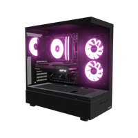 Basecamp PC Gamer Entrée de gamme – rendu 3D, vue de trois quarts, RGB magenta