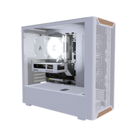 Basecamp PC da gaming Entry Bianco – rendering 3D, vista di tre quarti, RGB bianco freddo
