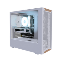 Basecamp PC da gaming Entry Bianco – rendering 3D, vista di tre quarti, RGB blu ghiaccio
