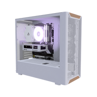 Basecamp PC da gaming Entry Bianco – rendering 3D, vista di tre quarti, RGB lavanda