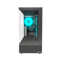 Basecamp PC Gamer Entrée de gamme – rendu 3D, vue de face, RGB cyan