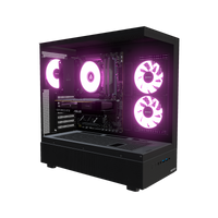 Basecamp PC Gamer Entrée de gamme – rendu 3D, vue de trois quarts, RGB magenta