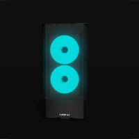 Radeon Gaming PC Midrange – 3D rendering, front view, RGB cyan