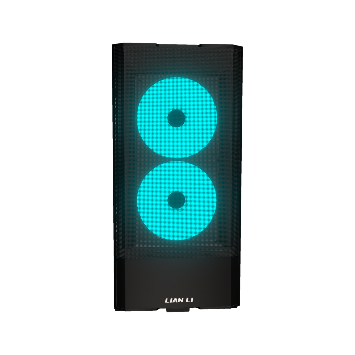 Radeon PC Gamer Milieu de gamme – rendu 3D, vue de face, RGB cyan