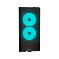 Radeon PC Gamer Milieu de gamme – rendu 3D, vue de face, RGB cyan