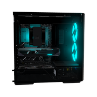 Radeon PC Gamer Milieu de gamme – rendu 3D, vue de côté, RGB cyan