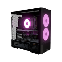 Radeon PC Gamer Milieu de gamme – rendu 3D, vue de trois quarts, RGB magenta