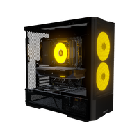 Radeon PC Gamer Milieu de gamme – rendu 3D, vue de trois quarts, RGB orange