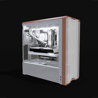Radeon PC Gamer Milieu de gamme Blanc – rendu 3D, vue de trois quarts, RGB blanc froid