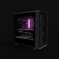 Streaming Gaming-PC High-End – 3D-Rendering schräg von vorne, RGB Magenta
