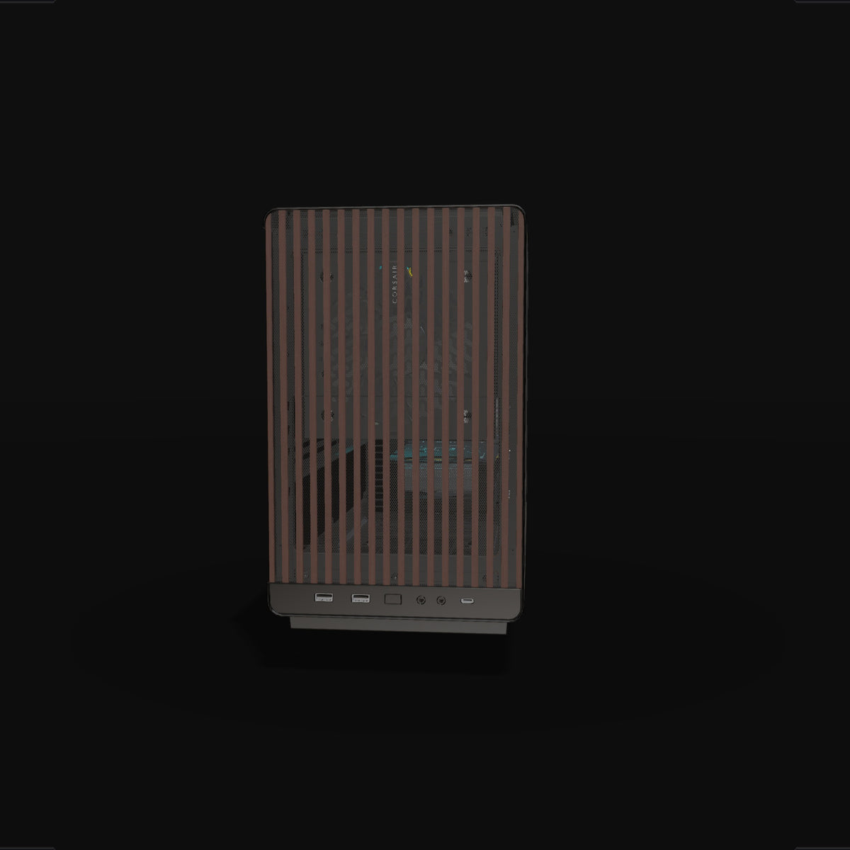 Biwak Gaming PC Entry – 3D rendering, front view, RGB cyan