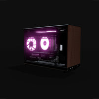 Biwak Gaming PC Entry – 3D rendering, front three-quarter view, RGB magenta