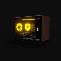 Biwak Gaming PC Entry – 3D rendering, front three-quarter view, RGB orange