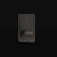 Biwak PC da gaming Midrange – rendering 3D, vista frontale, RGB ciano