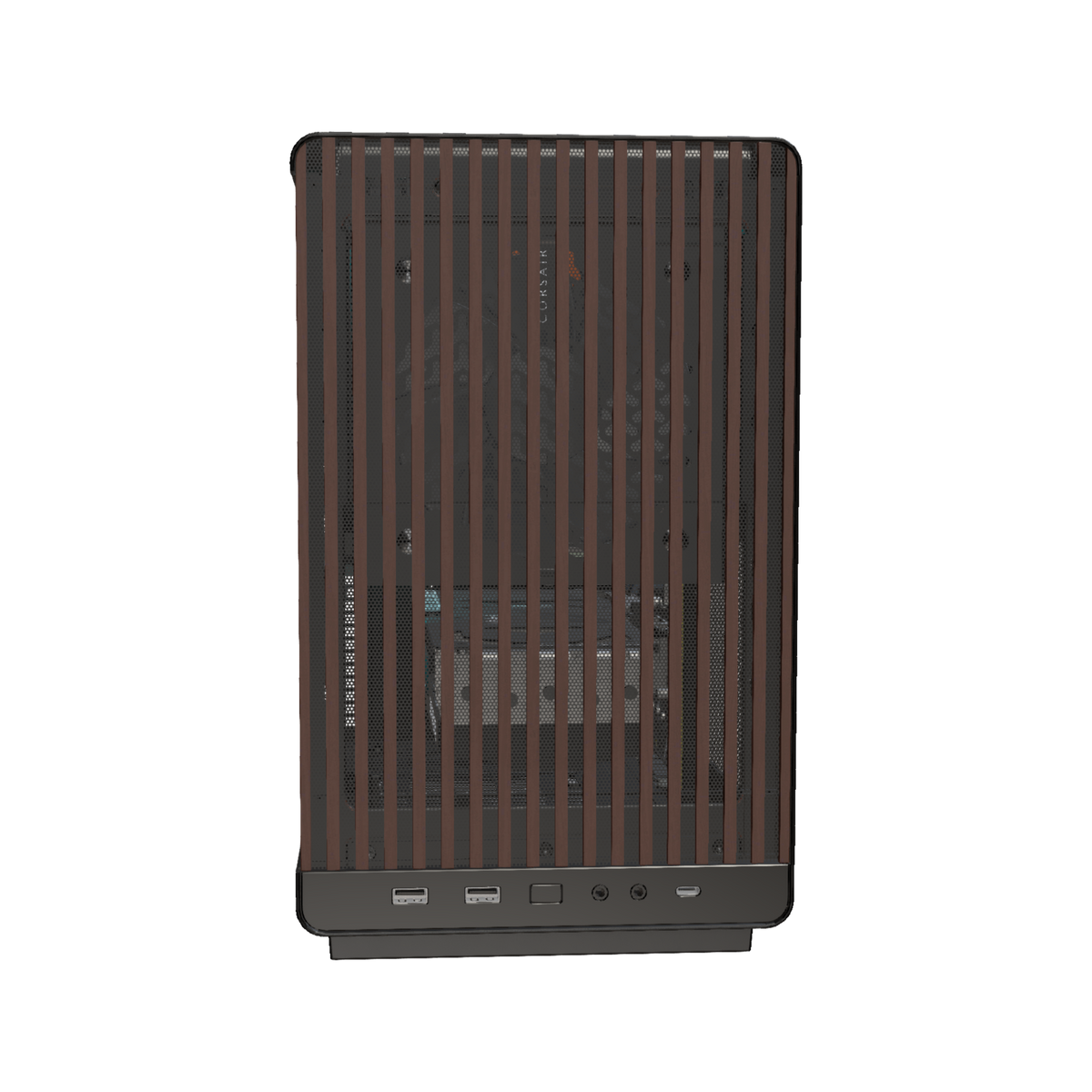 Biwak Gaming-PC Midrange – 3D-Rendering von vorne, RGB Cyan