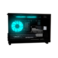 Biwak Gaming-PC Midrange – 3D-Rendering von der Seite, RGB Cyan