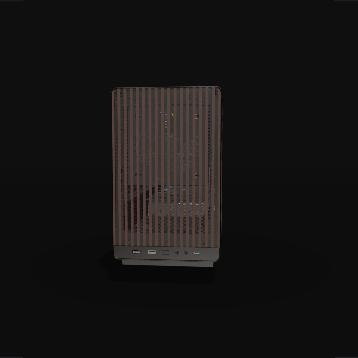 Biwak Gaming PC High-End – 3D rendering, front view, RGB cyan