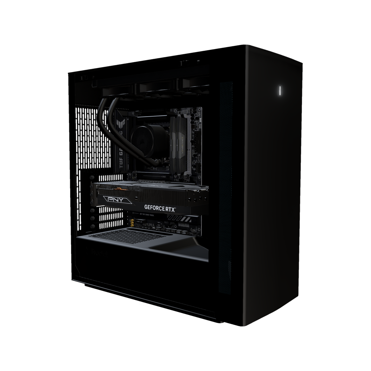 Silent PC da gaming Midrange – rendering 3D, vista di tre quarti