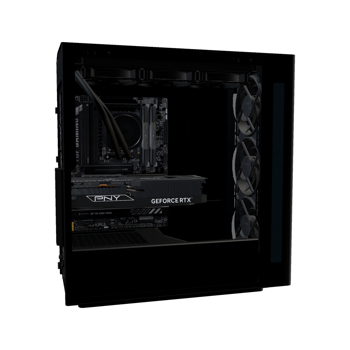 Silent PC da gaming Midrange – rendering 3D, vista laterale