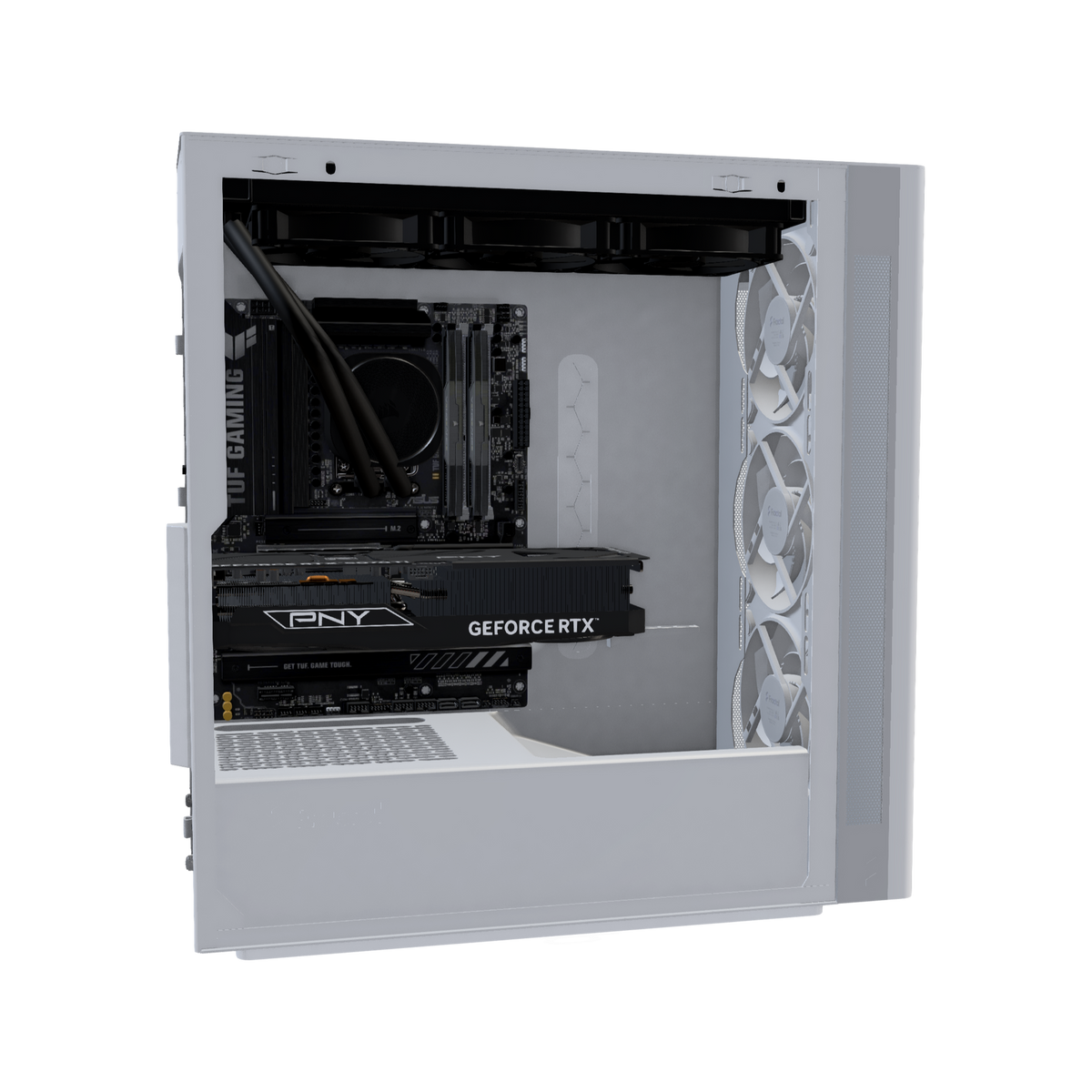 Silent PC Gamer Milieu de gamme Blanc – rendu 3D, vue de côté