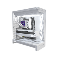 Showcase Gaming-PC Midrange Weiss – 3D-Rendering schräg von vorne, RGB Kaltweiss