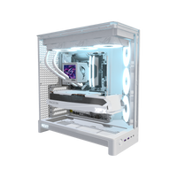Showcase Gaming-PC Midrange Weiss – 3D-Rendering schräg von vorne, RGB Eisblau