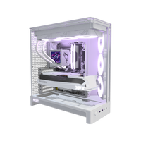 Showcase Gaming-PC Midrange Weiss – 3D-Rendering schräg von vorne, RGB Lavendel