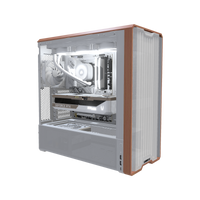 Streaming PC da gaming High-End Bianco – rendering 3D, vista di tre quarti, RGB bianco freddo