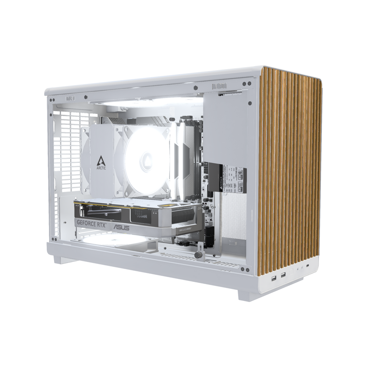 Biwak Gaming-PC Einsteiger Weiss – 3D-Rendering schräg von vorne, RGB Kaltweiss
