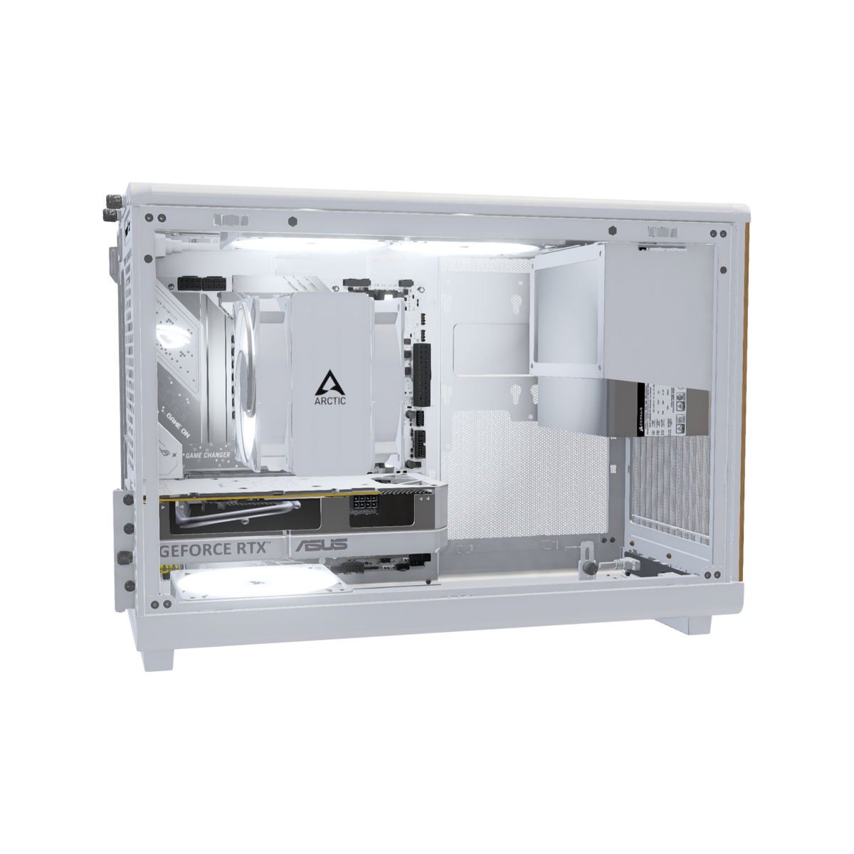 Biwak Gaming-PC Einsteiger Weiss – 3D-Rendering von der Seite, RGB Kaltweiss