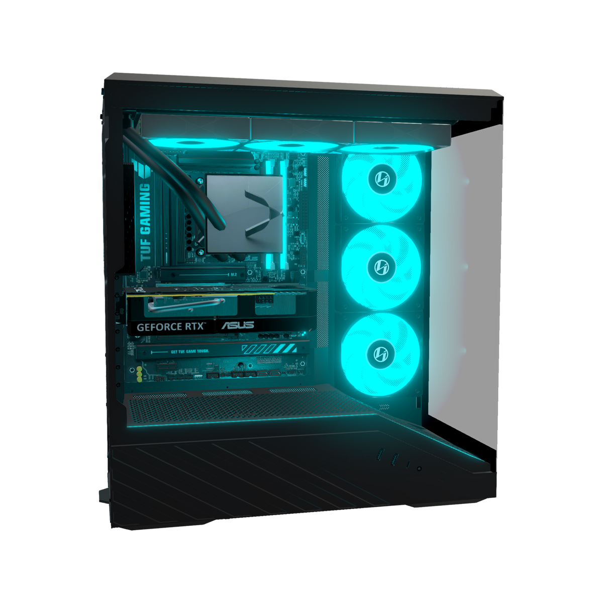 Hype Gaming-PC Einsteiger – 3D-Rendering von der Seite, RGB Cyan