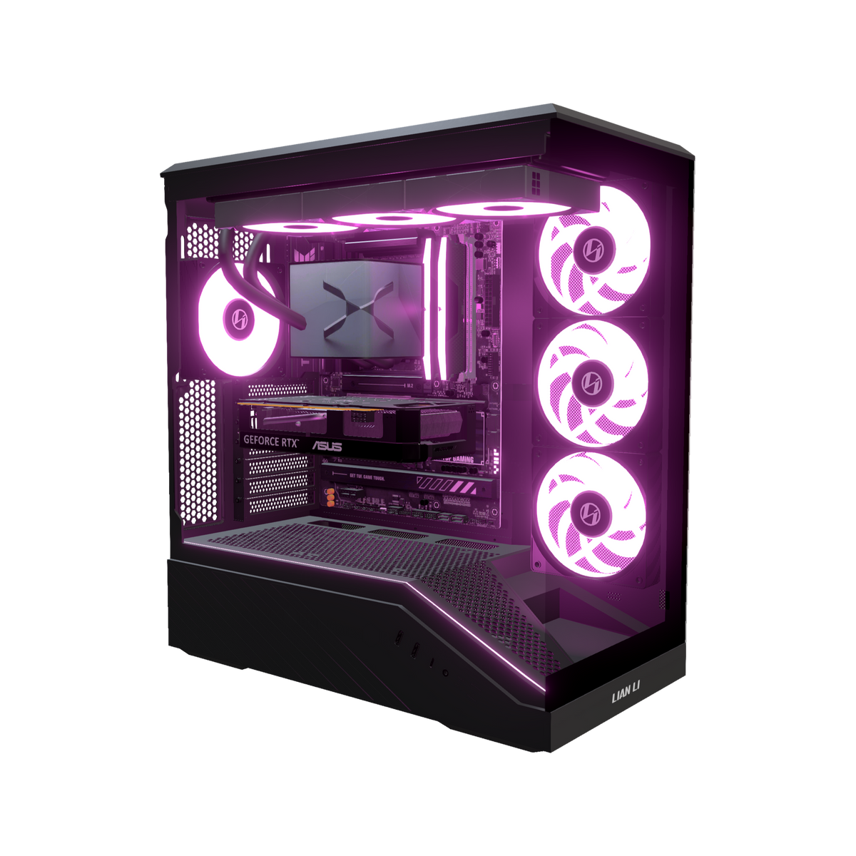 Hype Gaming-PC Einsteiger – 3D-Rendering schräg von vorne, RGB Magenta