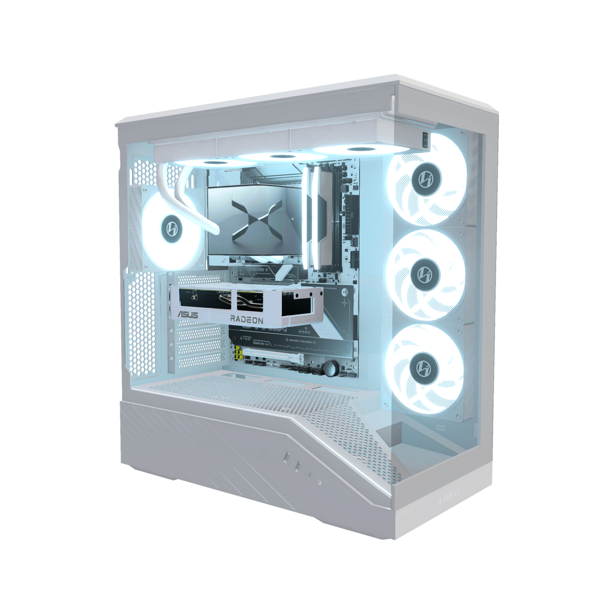 Hype Gaming-PC Einsteiger Weiss – 3D-Rendering schräg von vorne, RGB Eisblau