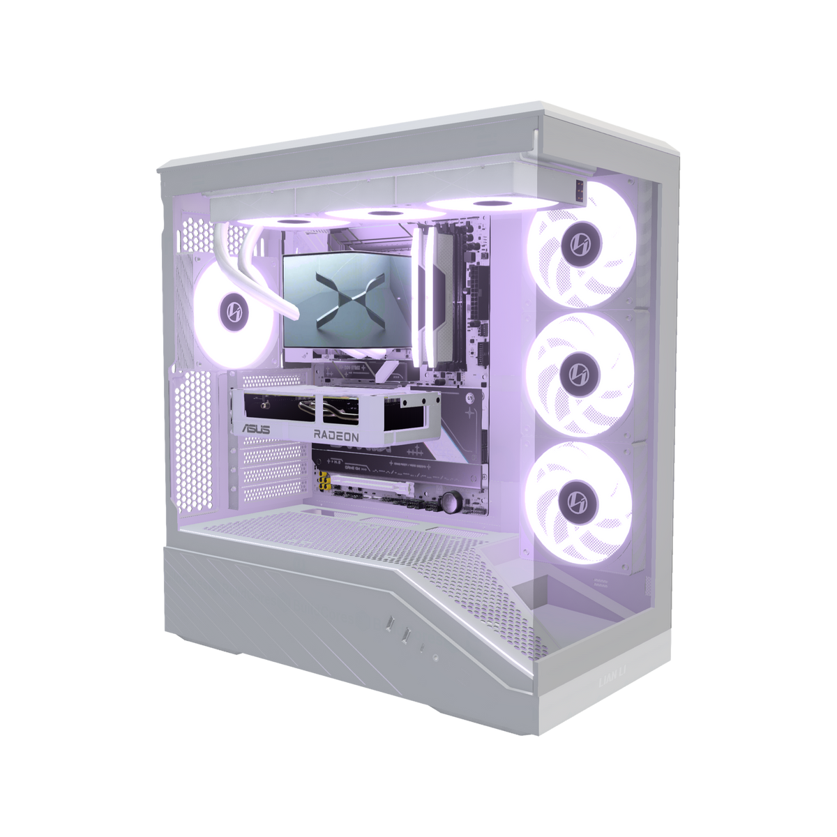Hype Gaming-PC Einsteiger Weiss – 3D-Rendering schräg von vorne, RGB Lavendel